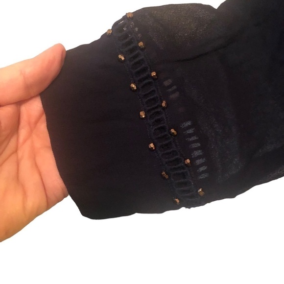 French Connection Beaded Shift Dress Sheer Back Navy Blue Size 8 Party E… - Picture 8 of 11